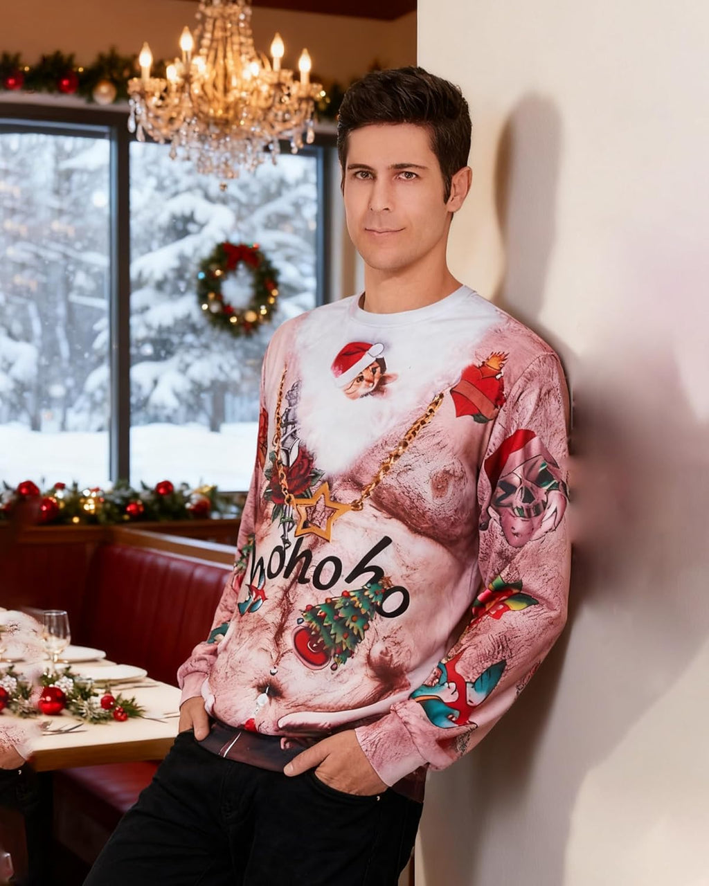 RAISEVERN Natale Felpe a Maglia Uomo Ugly Funny Manica Lunga Brutto Christmas Pullover, S-XXL