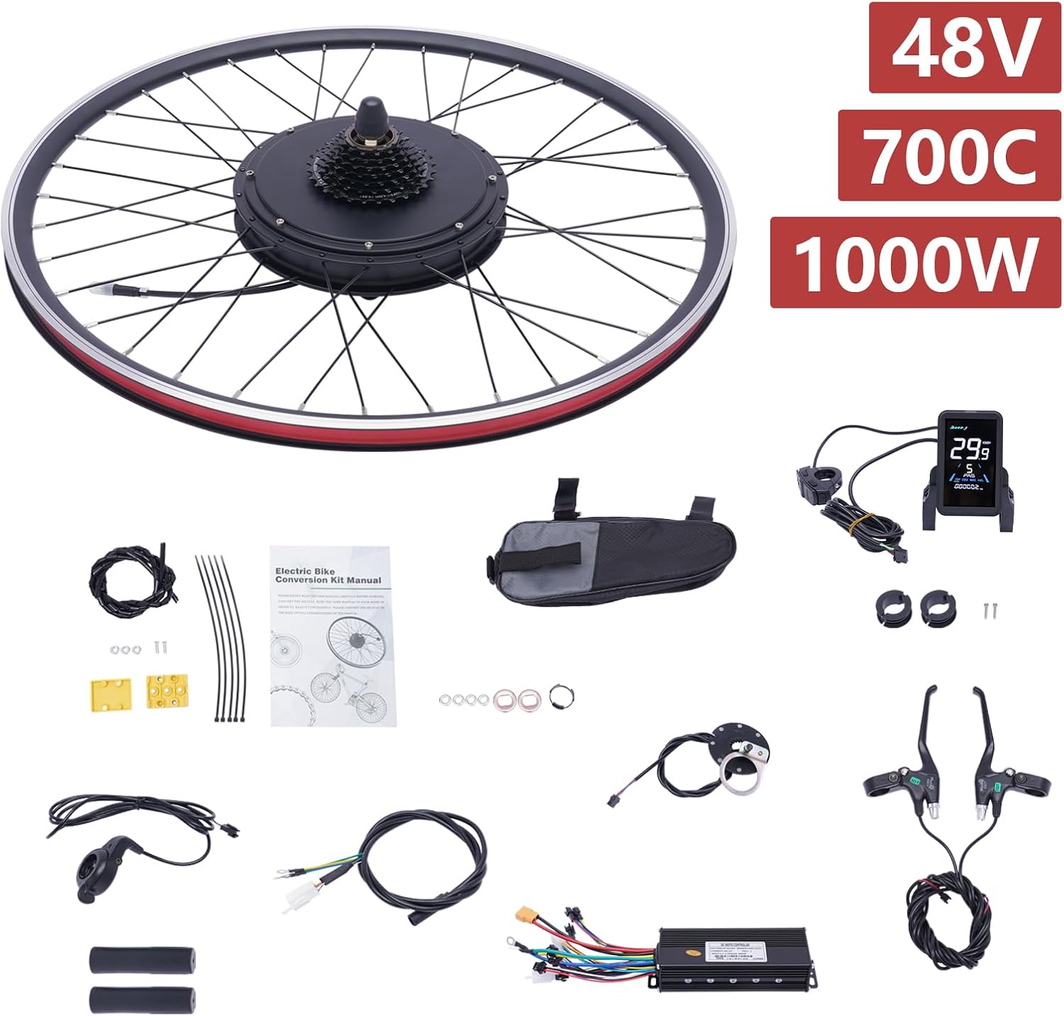 Kit di conversione per bicicletta elettrica da 28" e 29", 1000 Watt, per motore elettrico, per ruota posteriore, senza brushless, kit di conversione per bici elettrica con display LCD (per