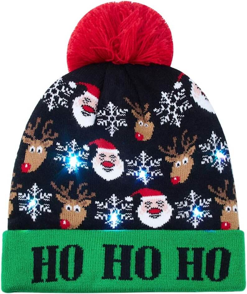 AIDEAONE LED Cappello da Festa per Maglione Brutto Illuminato a Maglia Berretti Natalizi per la Festa di Natale