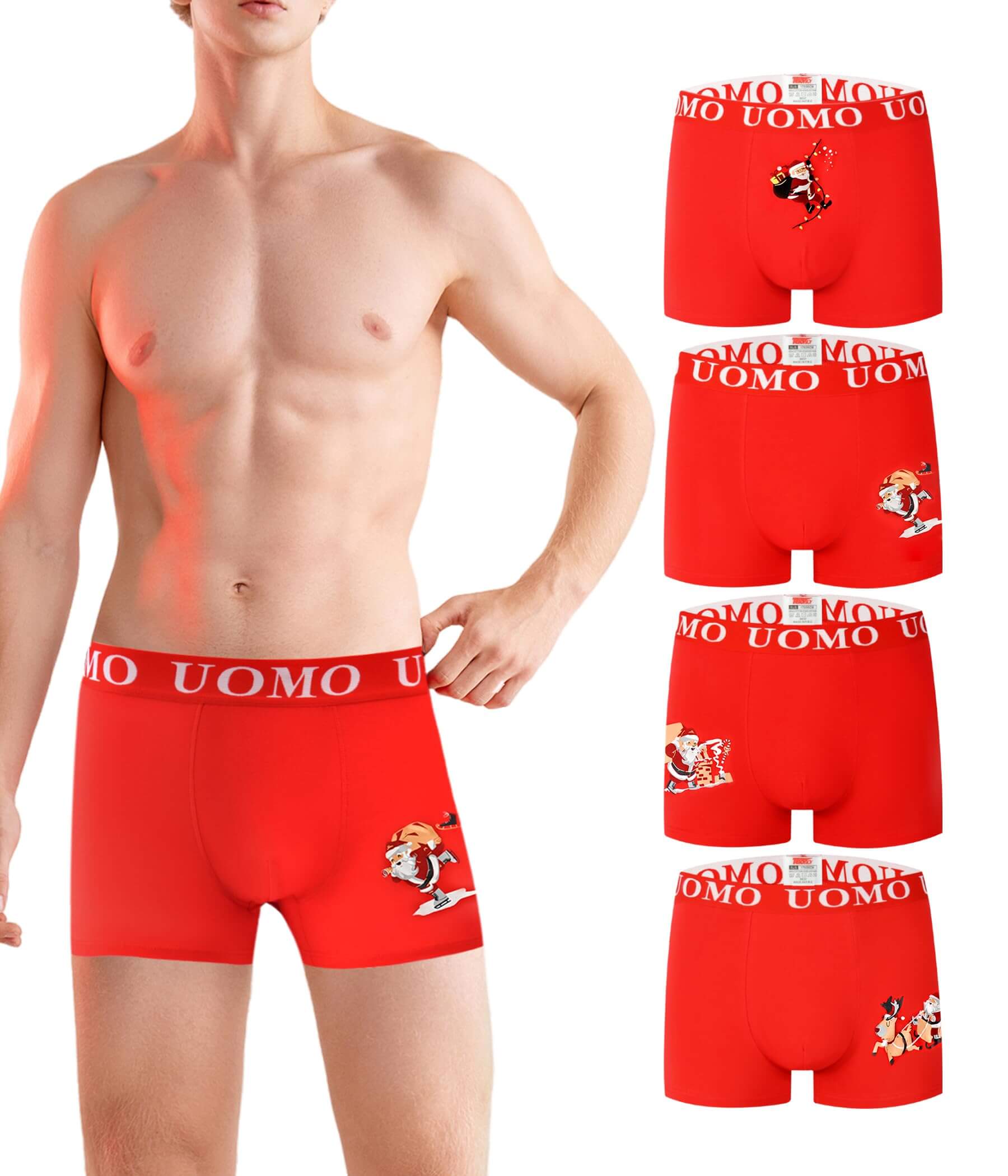 Trendy Boy Set da 4 Boxer in Cotone da Uomo – Boxer di Natale, vestibilità Regolare, Intimo Quotidiano Morbido e Traspirante
