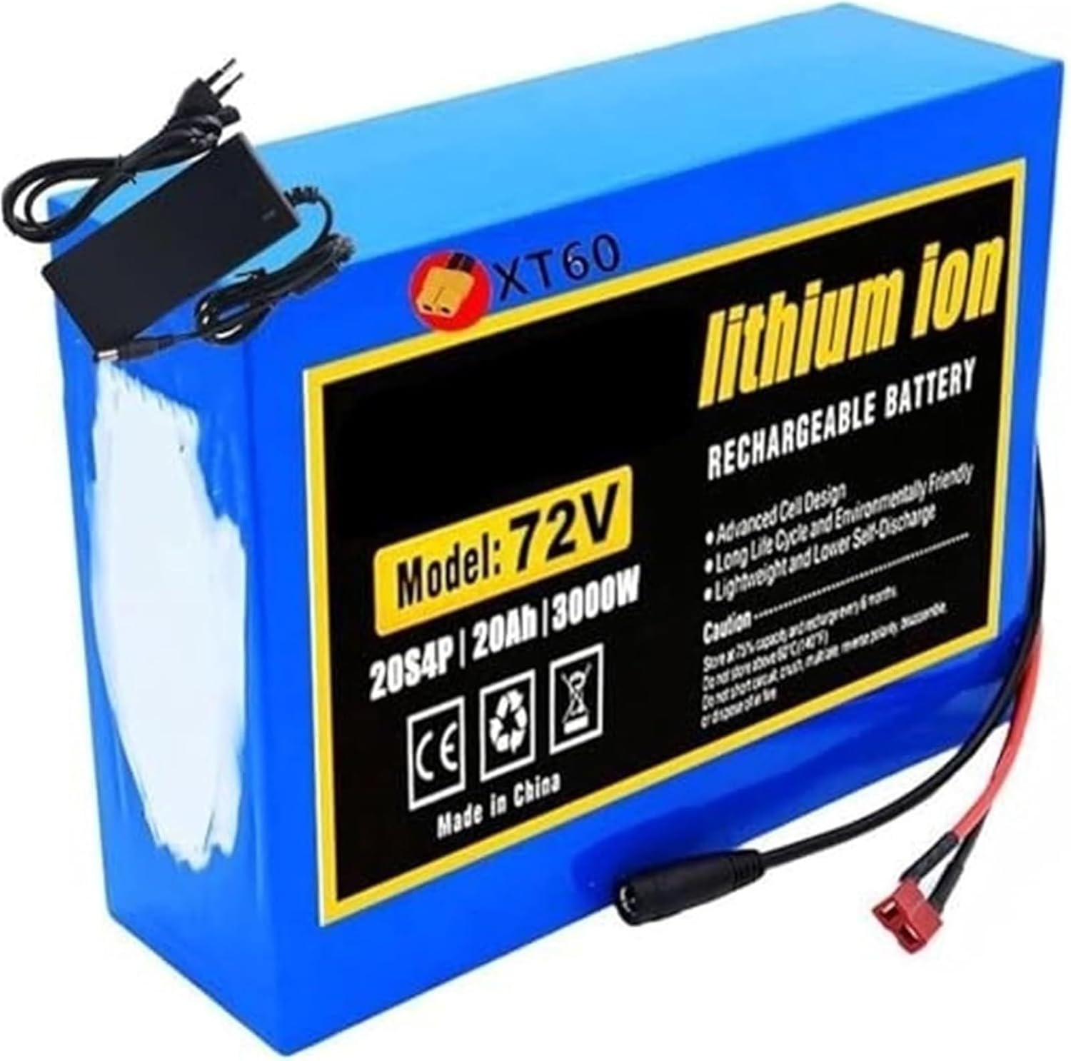 Batteria Agli Ioni Di Litio Per Bici Elettrica 72 V 20 Ah Con Caricabatterie, 20S4P Per Motori Di Biciclette E Scooter Elettrici Da 1000 W ~ 3000 W 72V 20AH,T+DC