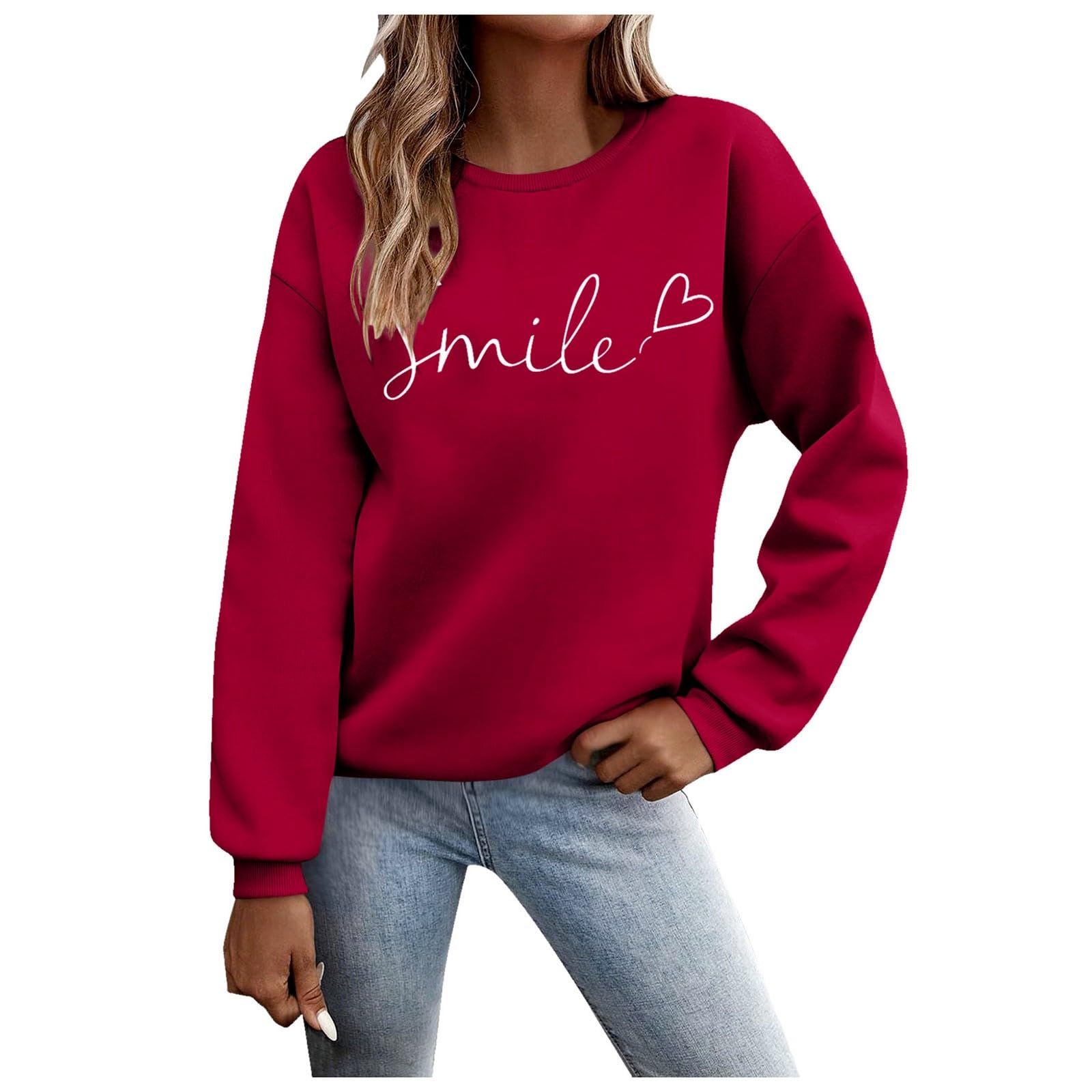 Felpa Donna - Felpa con Lettere Stampato Maniche Lunghe Girocollo Maglione Autunno Inverno Donna Lettere Stampato Comodo Casual Top Sportivo Streetwear Top