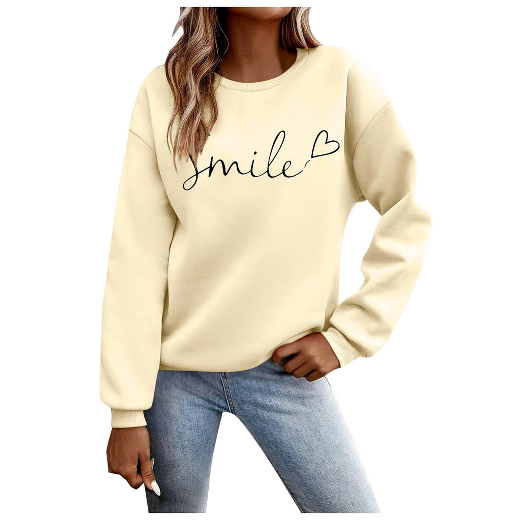 Felpa Donna - Felpa con Lettere Stampato Maniche Lunghe Girocollo Maglione Autunno Inverno Donna Lettere Stampato Comodo Casual Top Sportivo Streetwear Top