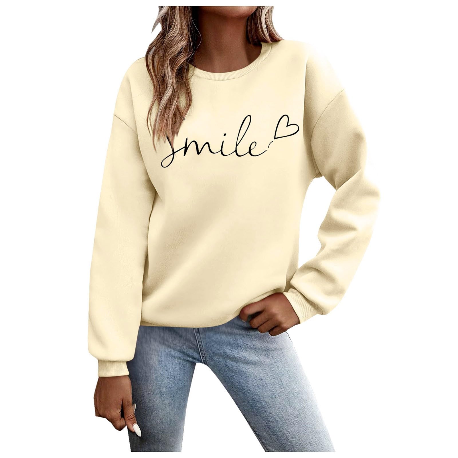 Felpa Donna - Felpa con Lettere Stampato Maniche Lunghe Girocollo Maglione Autunno Inverno Donna Lettere Stampato Comodo Casual Top Sportivo Streetwear Top
