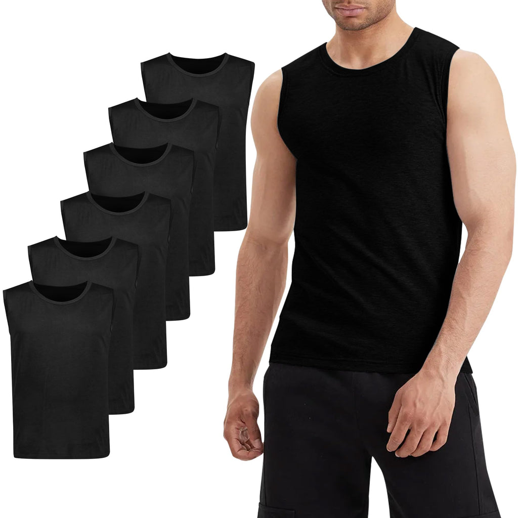 LiKing Pacco da 3/6 Canotta Uomo,100% Cotone,Tank Top Sportive Allenamento Canotte Elasticizzato Stringer Vest,Senza Maniche,con Scollo Rotondo,Casual Canotte estive Smanicato Uomo