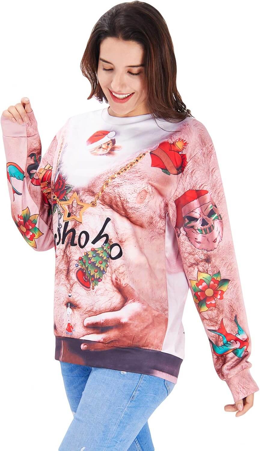 RAISEVERN Natale Felpe a Maglia Uomo Ugly Funny Manica Lunga Brutto Christmas Pullover, S-XXL