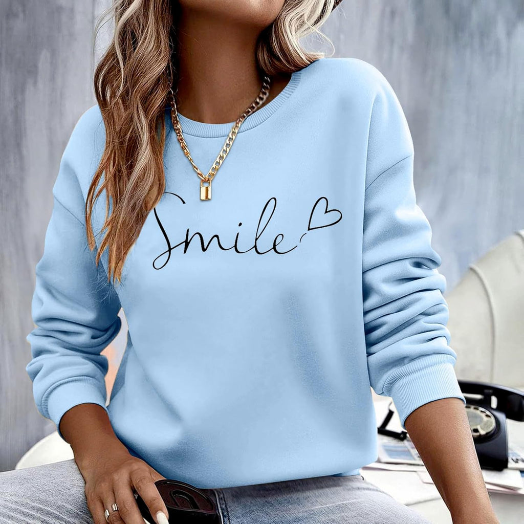 Felpa Donna - Felpa con Lettere Stampato Maniche Lunghe Girocollo Maglione Autunno Inverno Donna Lettere Stampato Comodo Casual Top Sportivo Streetwear Top