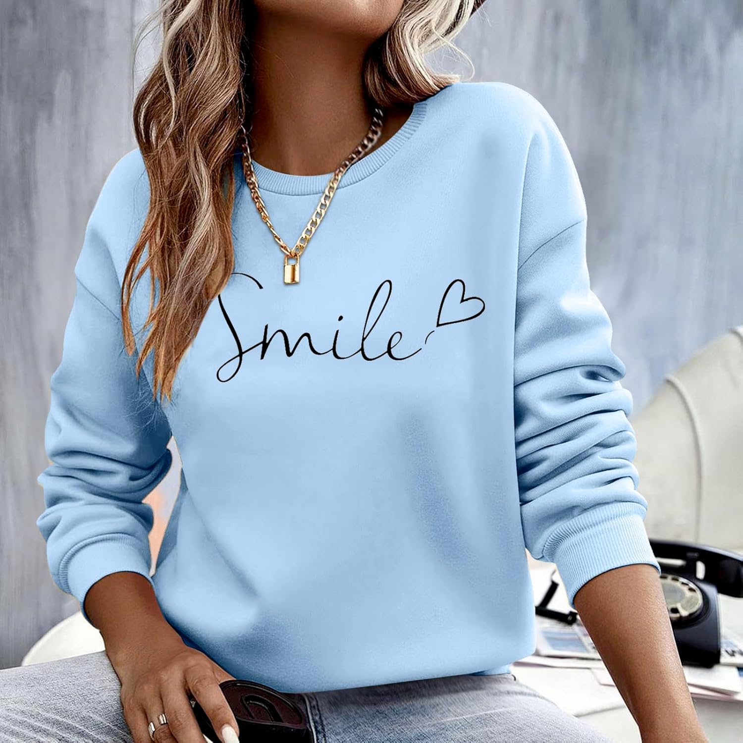 Felpa Donna - Felpa con Lettere Stampato Maniche Lunghe Girocollo Maglione Autunno Inverno Donna Lettere Stampato Comodo Casual Top Sportivo Streetwear Top