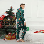 Tutina natalizia da uomo, in flanella, in pile, per la casa, alla moda, a maniche lunghe, pigiama intero invernale, imbottito, termico, per la casa, biancheria da notte