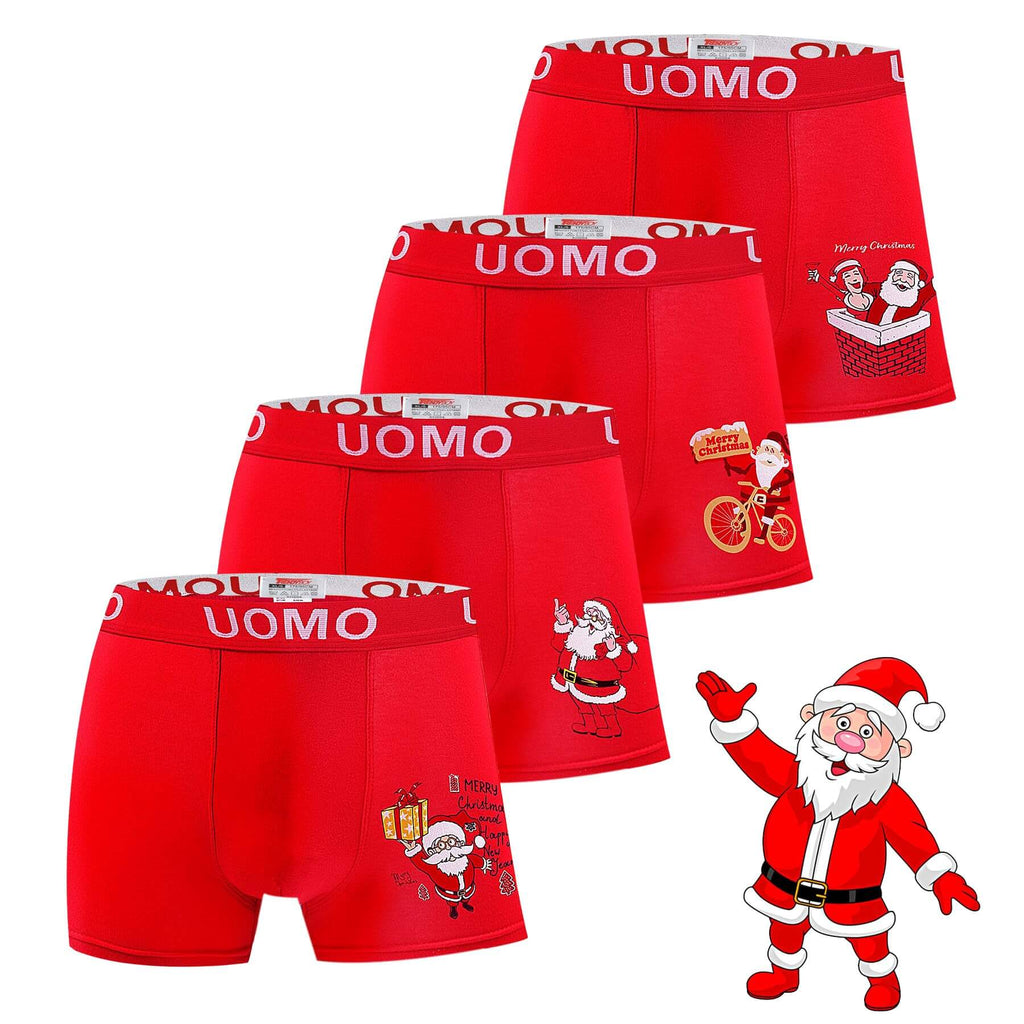 Trendy Boy Set da 4 Boxer in Cotone da Uomo – Boxer di Natale, vestibilità Regolare, Intimo Quotidiano Morbido e Traspirante