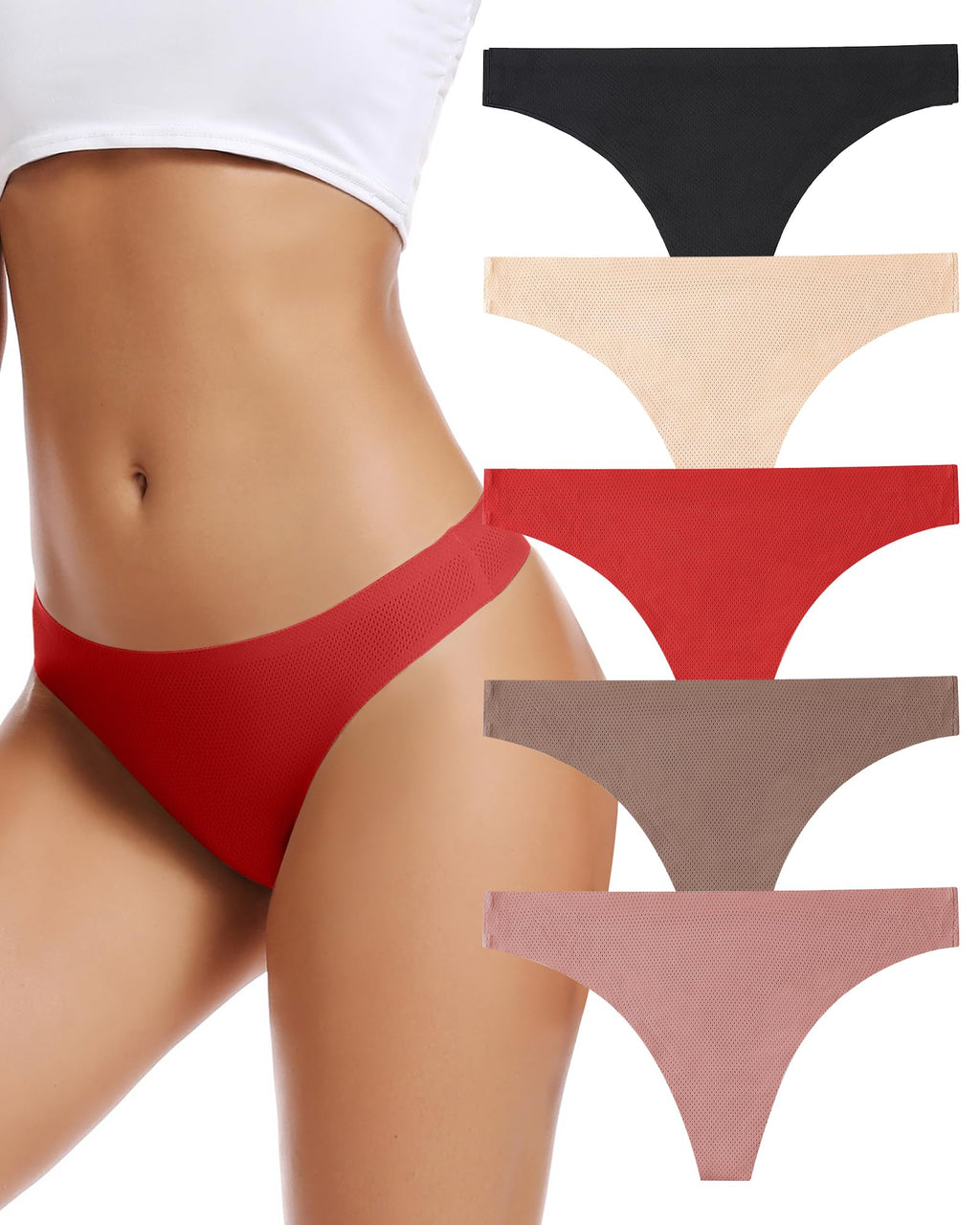 VOENXE Perizoma Mutande Donna Senza Cuciture,Slip Tanga Brasiliana Microfibra,Mutanda Taglio Laser,Seamless Women Thong,Invisibili Intimo Underwear Panties,Perizomi Vita Media Multipack,Pacco da 5