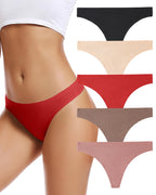 VOENXE Perizoma Mutande Donna Senza Cuciture,Slip Tanga Brasiliana Microfibra,Mutanda Taglio Laser,Seamless Women Thong,Invisibili Intimo Underwear Panties,Perizomi Vita Media Multipack,Pacco da 5