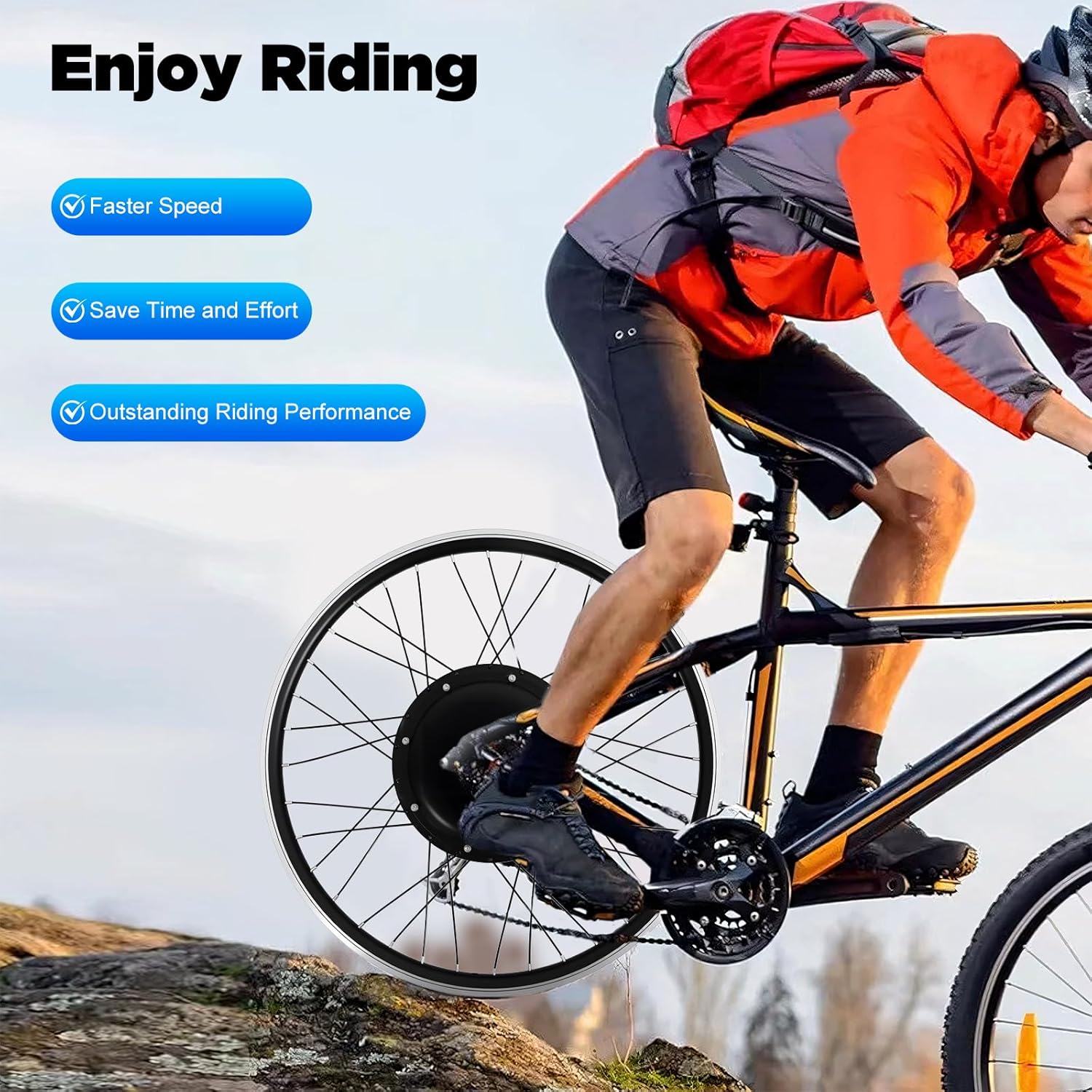 Kit di conversione Ebike da 26", 48 V, 1500 W, per bicicletta elettrica, kit di conversione per ruota posteriore, ruota anteriore