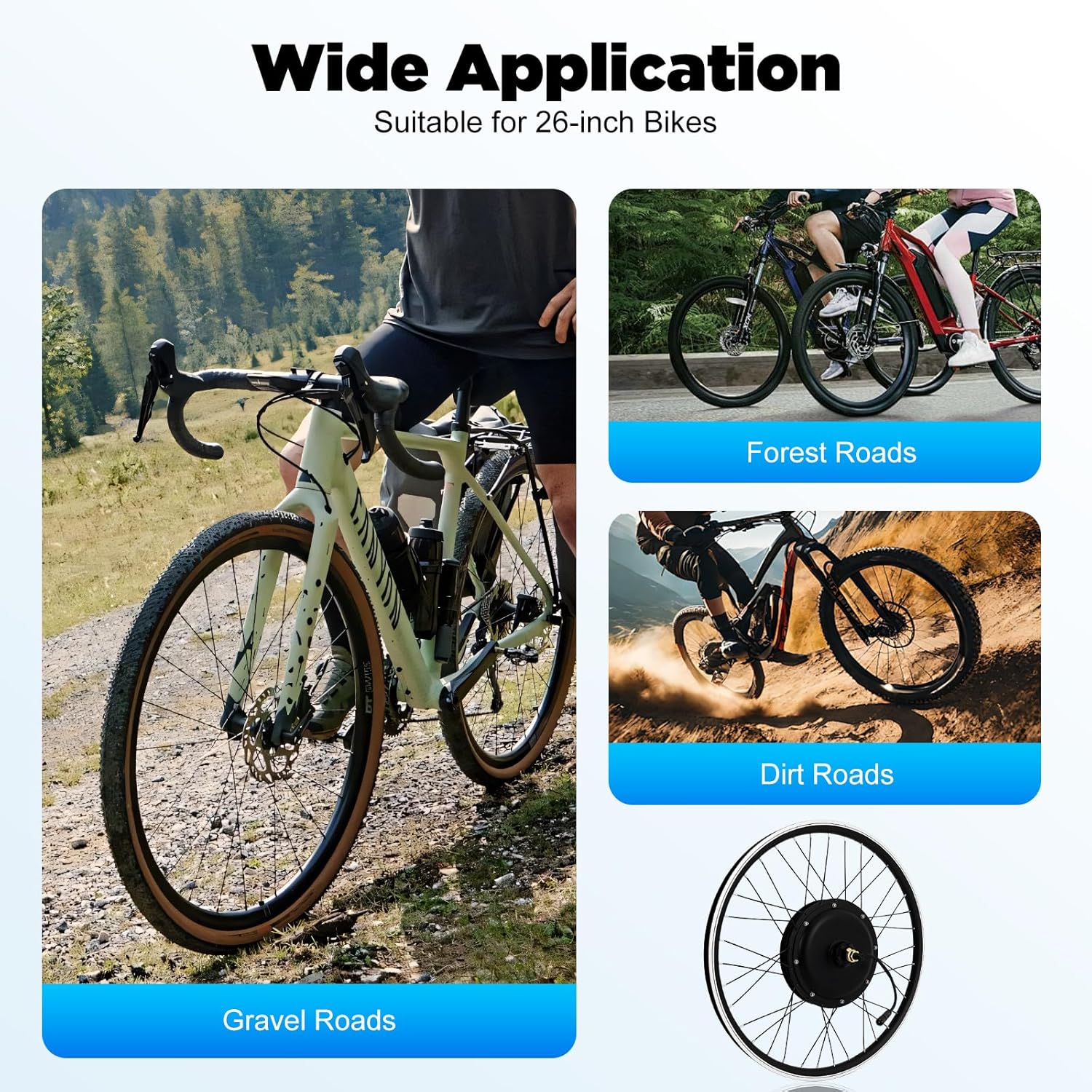 Kit di conversione per bicicletta elettrica, 26 pollici, 48 V, 1500 W, kit di conversione del motore, 55 km/h, display LCD, set di retrofit per bicicletta con 5 velocità regolabili