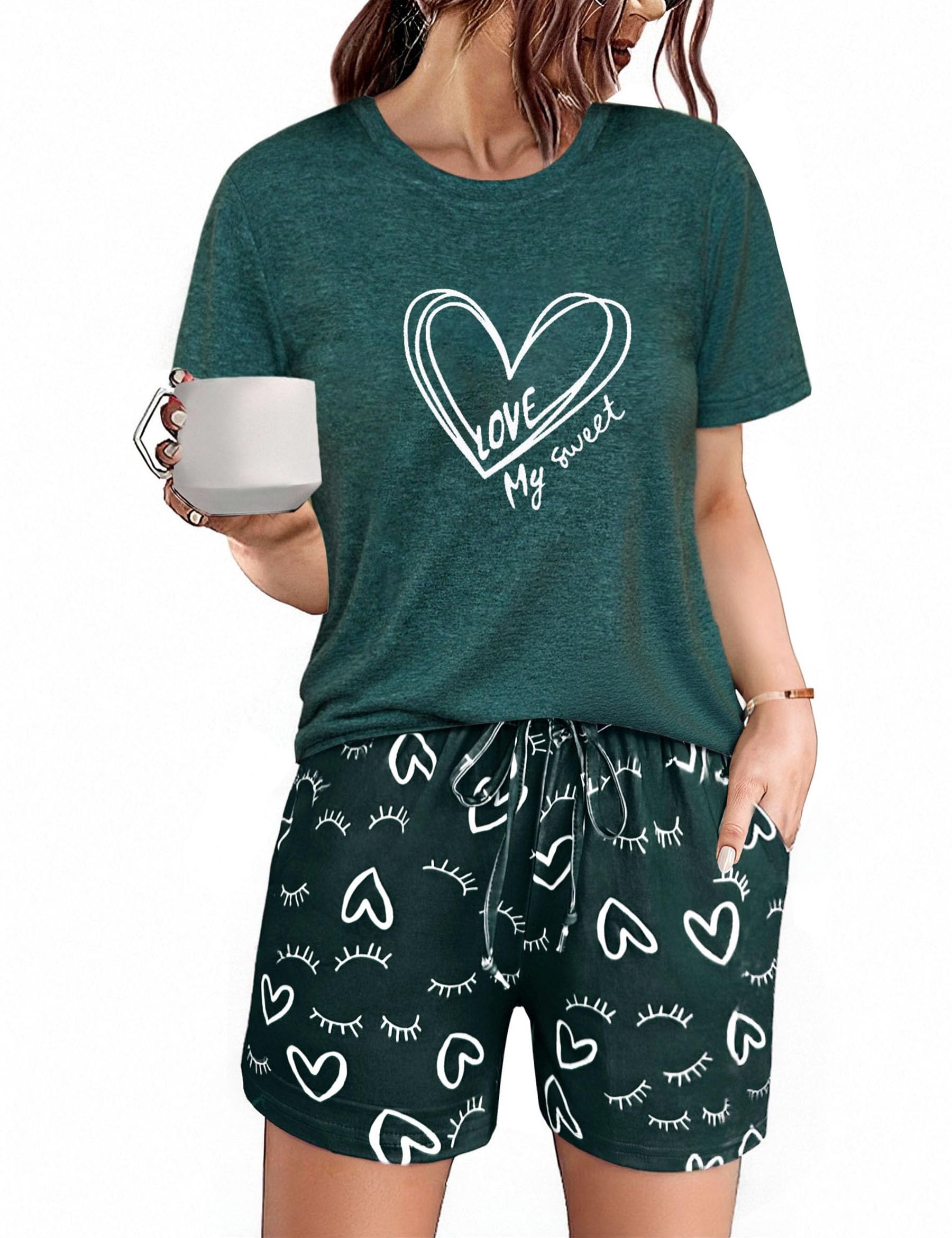 Uniexcosm Pigiama Donna, Pigiama a Quadri Donna Lungo Pigiama da Donna Cotone Leggero con Girocollo Pigiama 2 Pezzi Donna con Tasca Sciolto Accogliente per Casa e Casuale