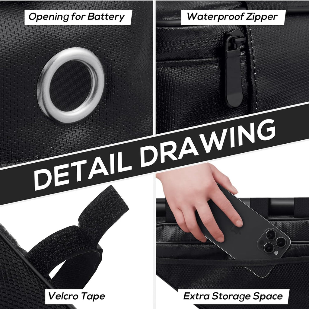 FLASLD Borsa a tracolla ignifuga per batteria di scooter elettrico, Borsa per batteria di ebike, Borsa per sella di bicicletta elettrica (Borsa da telaio triangolare - 39x34x26x8 cm)