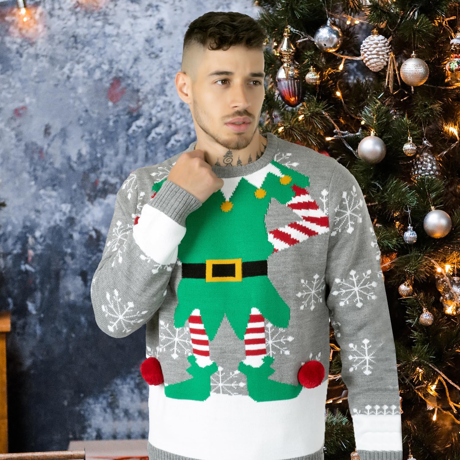 NOROZE novità Maglione Natalizio Lavorato a Maglia da Uomo | Brutti Maglioni Natalizi | Maglione Invernale da Uomo con Girocollo a Maniche Lunghe