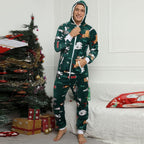 Tutina natalizia da uomo, in flanella, in pile, per la casa, alla moda, a maniche lunghe, pigiama intero invernale, imbottito, termico, per la casa, biancheria da notte