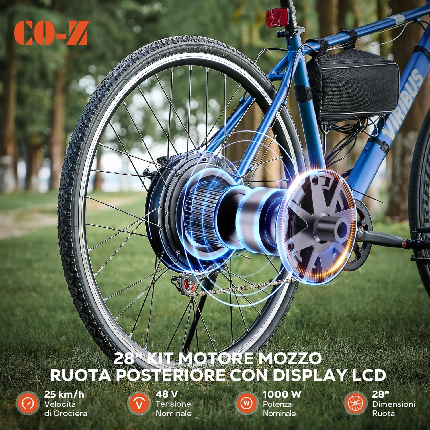 CO-Z 500W/1000W Kit Bici Elettrica 26/28 Pollici Kit Conversione Motore Bici Elettrica Ruota Posteriore e Anteriore Compatibile Batteria da 36V/48V con Pannello LCD e Sistema PAS
